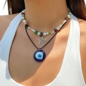 Wisiorek turecki łańcuszek naszyjnik szklane oko proroka amulet 160