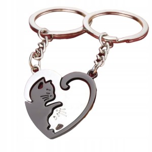 Breloczek brelok kot kotek serce dla pary ze stali nierdzewnej brylok 288