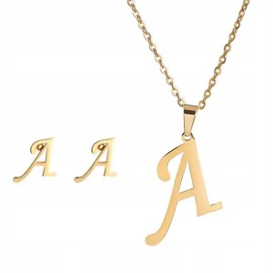 Komplet biżuterii litera A pierwsza literka imienia wisiorek kolczyki 60