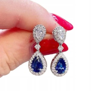 Kolczyki wiszące Hurrem szafirowe srebrne eleganckie na wesele 104