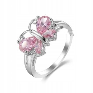 Pierścionek posrebrzany motyl motylek różowy prezent 77