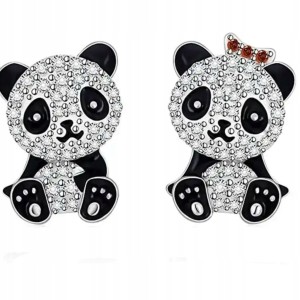 Kolczyki miś panda posrebrzane na sztyft prezent 101
