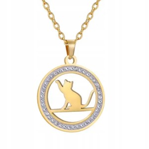 Wisiorek kot kotek pozłacany zawieszka łańcuszek prezent 146