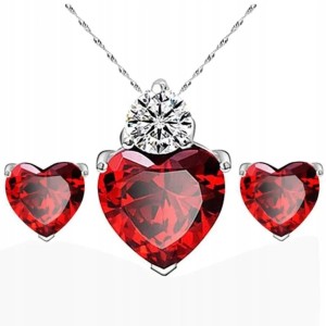 Komplet biżuterii serce serduszko wisiorek kolczyki Walentynki czerwony 57