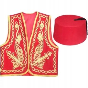 Turecki strój tradycyjny kamizelka i fez turecka czerwona męska L 285