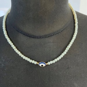 Naszyjnik wisiorek turecki Oko Proroka Evil Eye białe perełki prezent 127