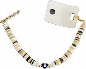 Bransoletka turecka Oko Proroka Evil Eve amulet serce beż 252