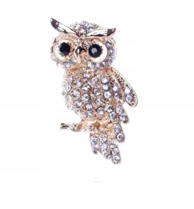 Broszka sowa sówka przypinka złota elegancka błyszcząca prezent 31