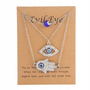 Wisiorek turecki Oko Proroka Hamsa naszyjnik amulet Evil Eye łańcuszek 16