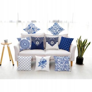 Dekoracyjna poszewka na poduszkę turecka turecki wzór biała granatowa 17