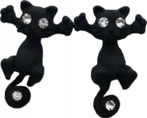 Kolczyki wiszące czarne koty kotki zapinane na sztyft 73