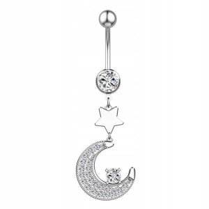 Posrebrzany kolczyk do pępka stal nierdzewna księżyc półksiężyc gwiazda 75