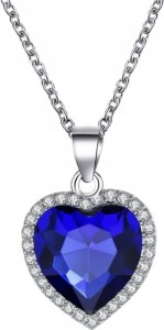 Łańcuszek naszyjnik wisiorek serce szafirowe serduszko zawieszka 50