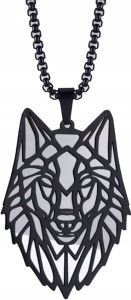 Wisiorek wilk czarny łańcuszek z zawieszką naszyjnik stal nierdzewna 84