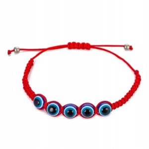Turecka sznurkowa bransoletka Oko Proroka Evil Eye czerwona prezent 121