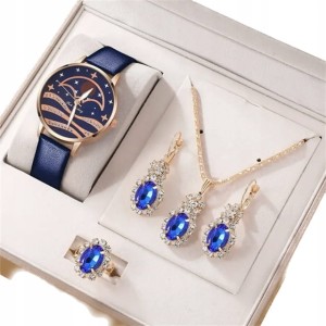 Komplet biżuterii zegarek kolczyki wisiorek zestaw granatowy na prezent 55