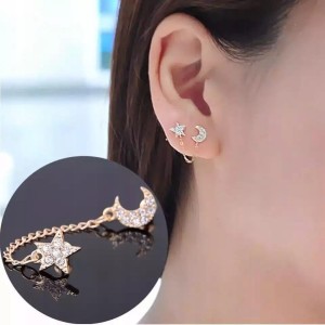 Kolczyk na jedno ucho podwójny turecki gwiazda księżyc pozłacany prezent 42