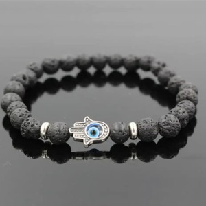 Bransoletka turecka Hamsa czarna koraliki 2