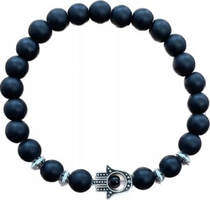 Bransoletka turecka Hamsa czarna koraliki 249