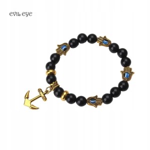 Czarna bransoletka oko proroka hamsa z kotwicą 5