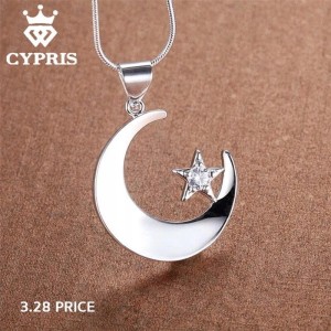 Posrebrzany łańcuszek naszyjnik gwiazda księżyc 21