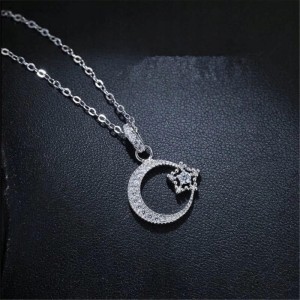 Posrebrzany łańcuszek naszyjnik gwiazda księżyc 78