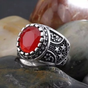 Turecki sygnet męski posrebrzany bordowy 7 nr 23