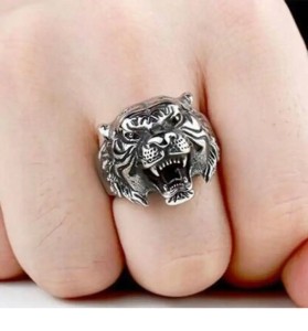 Posrebrzany sygnet męski tygrys 9 nr 18