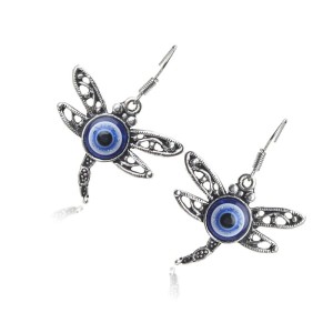 Ważki ważka kolczyki wiszące posrebrznane oko 24