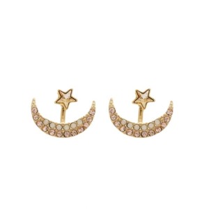 Pozłacane kolczyki gwiazda i półksiężyc różowe 8