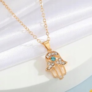 Złoty łańcuszek naszyjnik oko evil eye hamsa 89