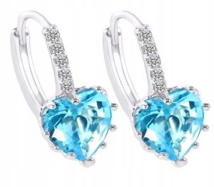 Posrebrzane kolczyki błękitne serduszka prezent 46