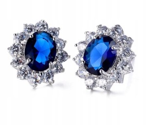 Posrebrzane małe kolczyki szafirowe cyrkoniami 71