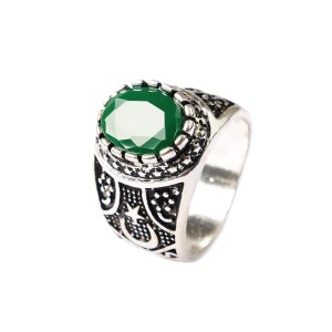 Turecki sygnet męski posrebrzany zielony 10 nr 42