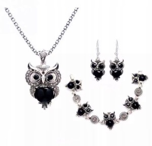 Komplet biżuterii czarna sowa sowy prezent 23