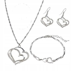 Komplet biżuterii serca w kolorze srebrnym 53