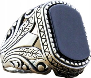 Posrebrzany turecki sygnet męski czarne oczko prezent 12 nr 44