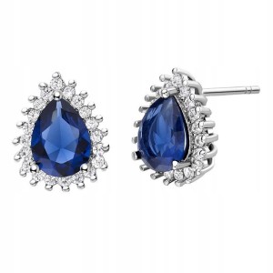 Posrebrzane małe kolczyki szafirowe cyrkoniami 84