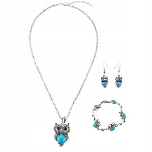 Komplet biżuterii niebieska sowa sowy prezent 25