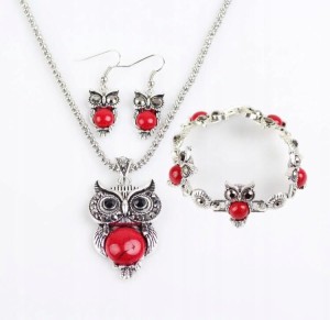 Komplet biżuterii czerwona sowa sowy prezent 24