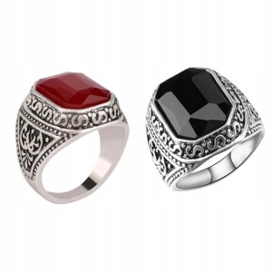 Posrebrzany sygnet pierścień czarny kamień 7 nr 26