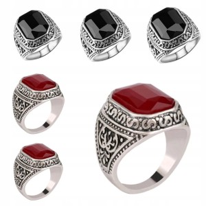 Posrebrzany sygnet męski czerwony 7 nr 27