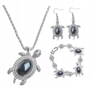 Komplet biżuterii czarny żółw żółwie prezent 33