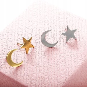 Pozłacane małe kolczyki gwiazda i półksiężyc 70