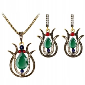 Komplet tureckiej biżuterii tulipany wisiorek zawieszka kolczyki prezent 12