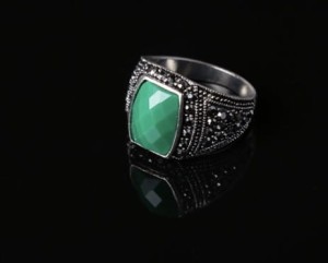 Turecki sygnet męski posrebrzany zielony 10 nr 35