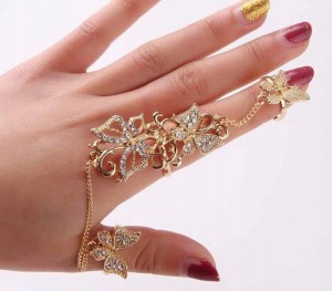 Pierścionek na dwa palce orientalny pozłacany 29