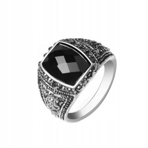 Turecki sygnet męski posrebrzany czarny 10 nr 33