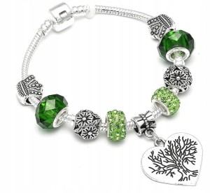Bransoletka posrebrzana drzewo życia charmsy DIY prezent zielona 86