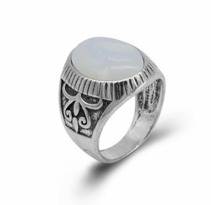 Posrebrzany sygnet pierścień męski biały 10 nr 1